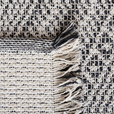 Augustine Black and Ivory Flat Woven Synthetic Area Rug 5' x 7'