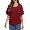 Women's Ruffle Tunic Top Casual V Neck Shirt Bell Half Sleeve Pullover Blouse Top - 4 of 4