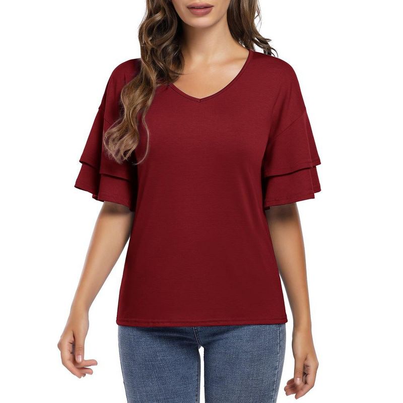 Women's Ruffle Tunic Top Casual V Neck Shirt Bell Half Sleeve Pullover Blouse Top, 4 of 8