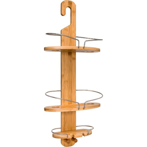 Better Homes & Gardens Rust Proof Aluminum Shower Caddy with Bamboo Shelves, Satin Chrome, Size: Fits Any Standard Showerhead