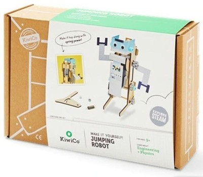 Robot jumping fashion on boxes