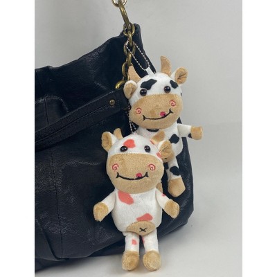 Wrapables Plush Stuffed Animal Doll Keychain Bag Charm (Set of 2), Cows
