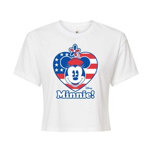 Women's - Disney - Minnie Flag Heart Cropped Graphic T-Shirt - 1 of 4