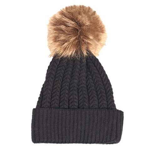 Women's Chenille Hat with Faux Fur Pom