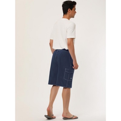 Lars Amadeus Men's Solid Color Elastic Waist Swimming Pool Board Shorts 2 Packs Dark Blue/Gray 30 — фото 4