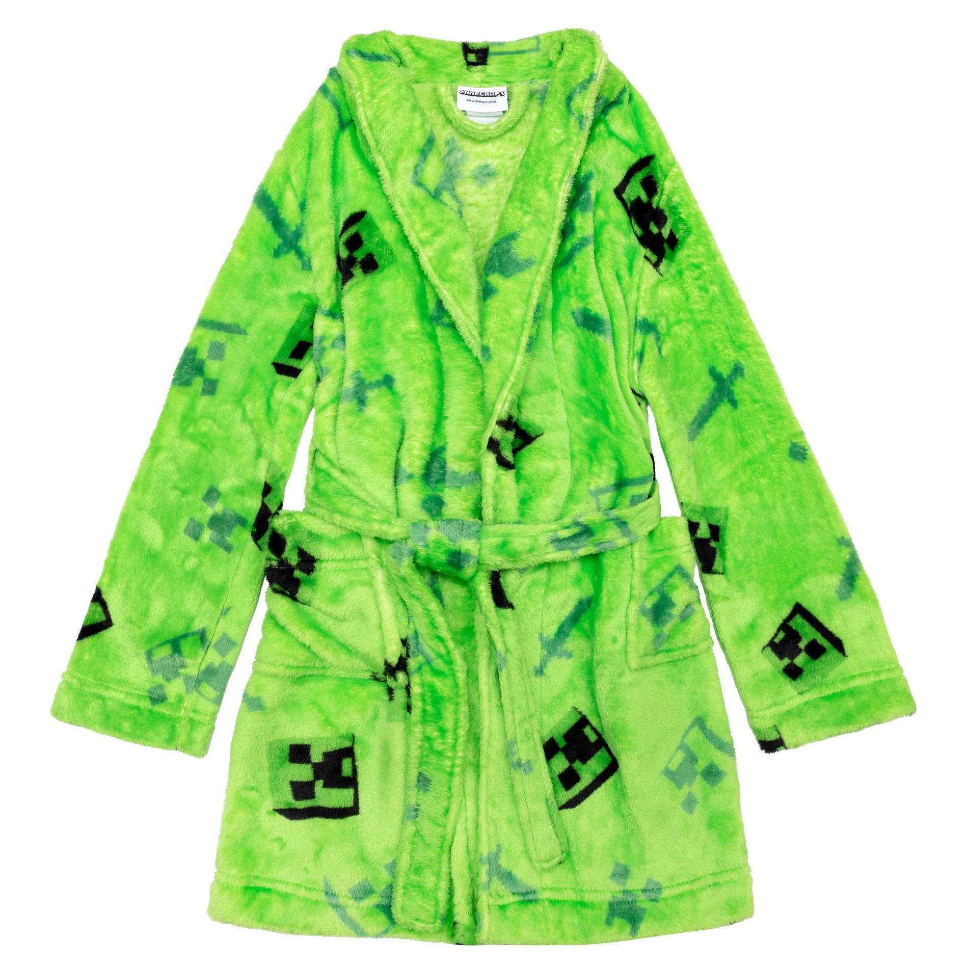 Minecraft Little/Big Boys' Creeper Plush Fleece Robe, Green Face, 8