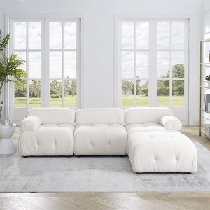 Modular Sectional Sofa(93"x62"x25"), Living Room Sofa Couch Set With Ottoman, L-Shaped Sofa, Button Tufted Velvet Fabric Couch - 1 of 4