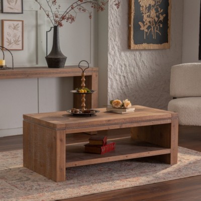 Rectangular Solid Wood Coffee Table with Storage Shelf,2-Tier Living Room Center Table for Apartments & Offices- Maison Boucle