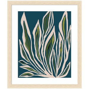 Kate and Laurel Framed Art Blue Flora 2 by Alicia Bock, 22x26, Woodgrain Stripe Blonde - 1 of 4