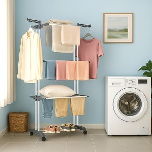 68.1 Inch Tall Foldable 4-Tier Clothes Drying Rack, Steel Rolling Laundry Dryer Stand Easy Assembly Laundry Rack for Indoor Outdoor Use - 1 of 4