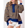 Imily Bela Women Color Block Waffle Knit Top Oversized Comfort  Casual Sweatshirt - 3 of 4