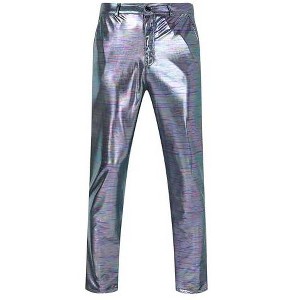 Men's Metallic Shiny Pants Night Club Pants 70s 80s 90s Vitange Pant Party Dance Straight Leg Trousers, Glitch - Small - 1 of 4