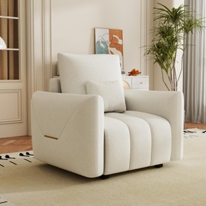 XIYUYEU 38.1" Cloud Single Sofa Chair Teddy Fabric Upholstered 1-seat Lounge Chair Sofa with a Pillow, Off White - 1 of 4