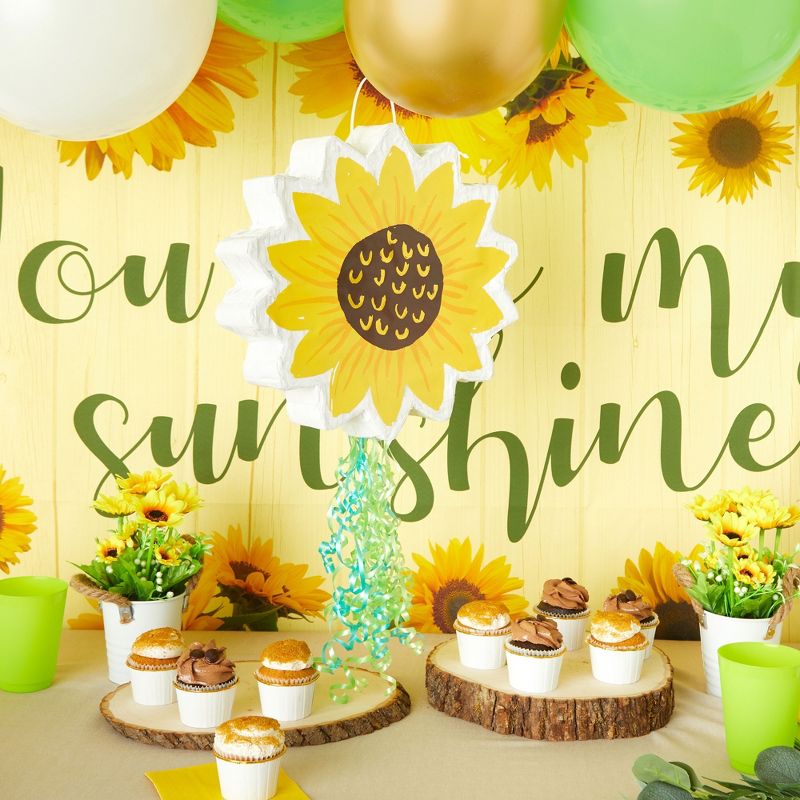 Sparkle and Bash Pull String Sunflower Pinata for Sunshine Baby Shower, Floral Birthday Party Decorations, Small, 13 x 3 In, 2 of 8