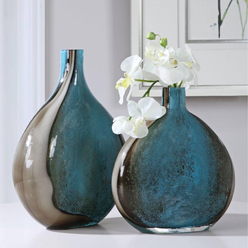 Uttermost Adrie Cobalt Blue Black Art Glass Vases Set of 2, 1 of 2