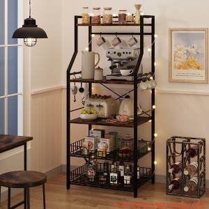 Kitchen Bakers Rack, Microwave Oven Stand with 2 Large Wire Basket, 5-Tier Kitchen Utility Storage Shelf with 8 Hooks - 1 of 4