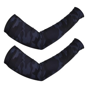 Unique Bargains Basketball Sports Camouflage Cooling Arm Elbow Compression Sleeve Black Blue 1 Pair - 1 of 4