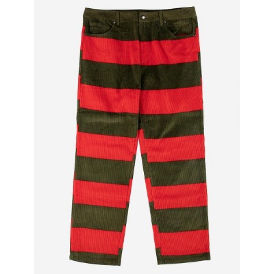 A Nightmare On Elm Street Embroidered Logo Adult Red & Green Striped Corduroy Pants