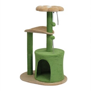 Karl Home 33 inch Green Multi-level Cat Tower with Cat Scratching Post Curved Perch - 1 of 2