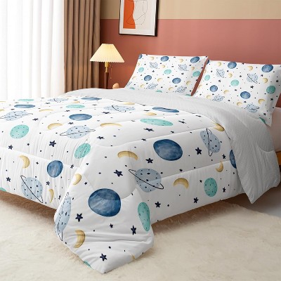 Boys Space Comforter Set Twin Size – 3D Galaxy Bedding with Planets, Moon & Stars, 1 Comforter & 2 Pillowcases, Outer Space Quilt Set for Kids & Teens