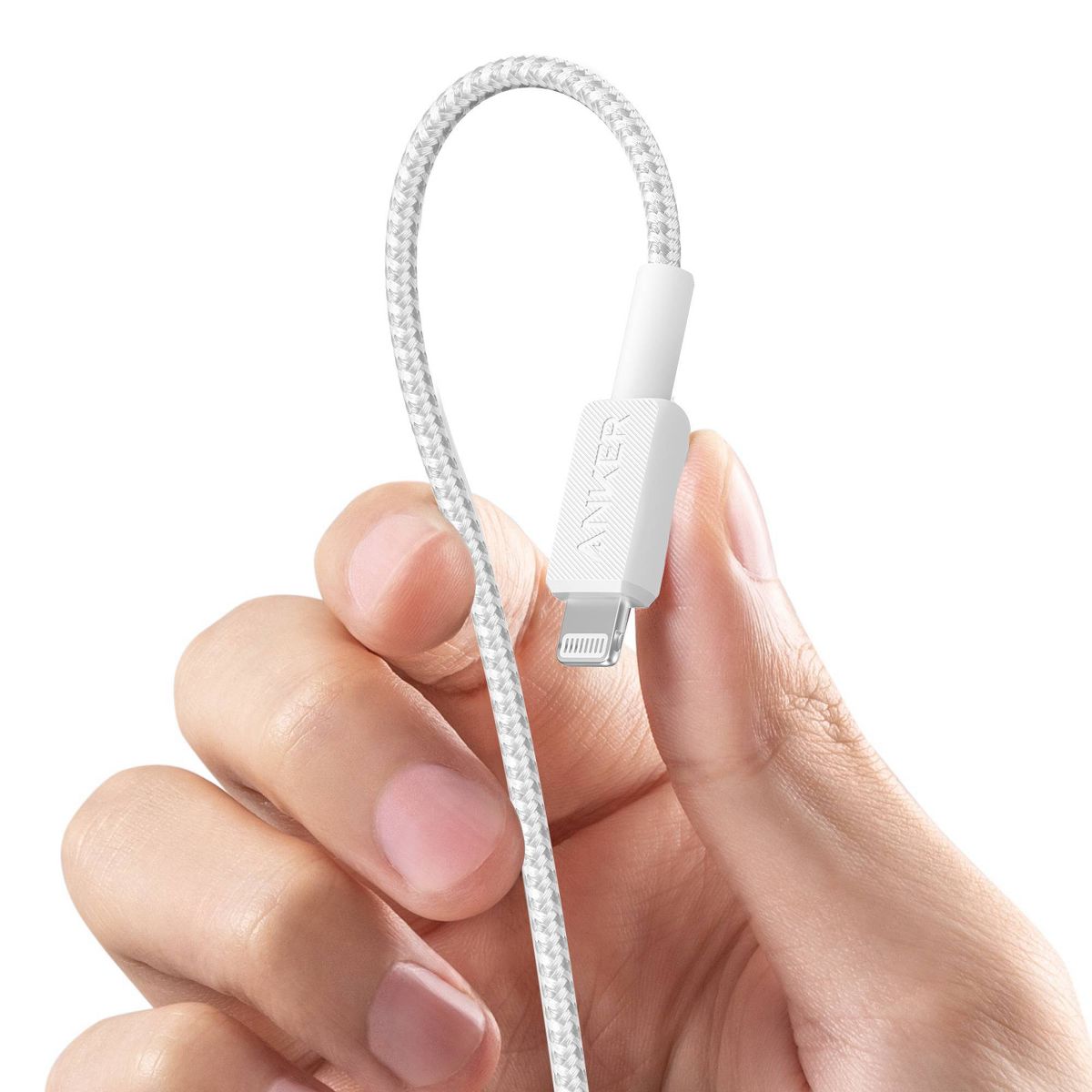 Anker 6' Braided Lightning to USB-C Fast Charging Cable - White: Quick Charge, Apple Connector, 6ft Length - thumbnail 3