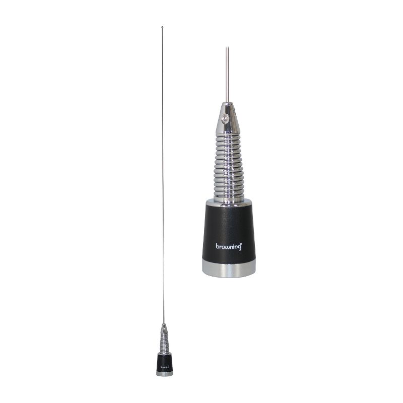 Browning® 200-Watt Pretuned Wide-Band 144 MHz to 174 MHz 2.4-dBd-Gain VHF Silver Antenna with Spring and NMO Mounting, 1 of 10
