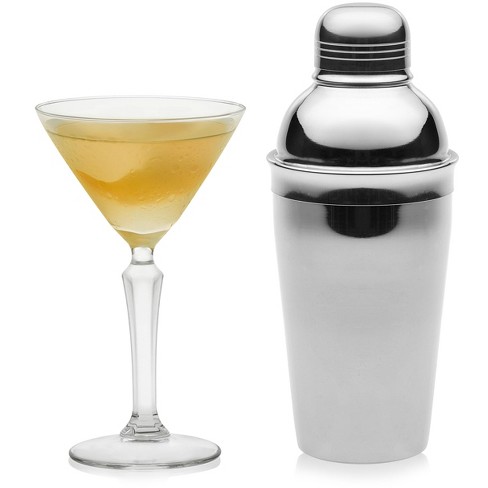 Stainless Steel Cocktail Shaker and Martini Glass Set, Gold and