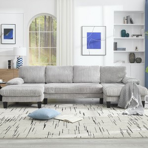 SKRAN 114" U-Shaped Couch Convertible Sectional Sofa 4-Seat Sofa with Double Chaise Lounge for Apartment, Living Room - 1 of 4