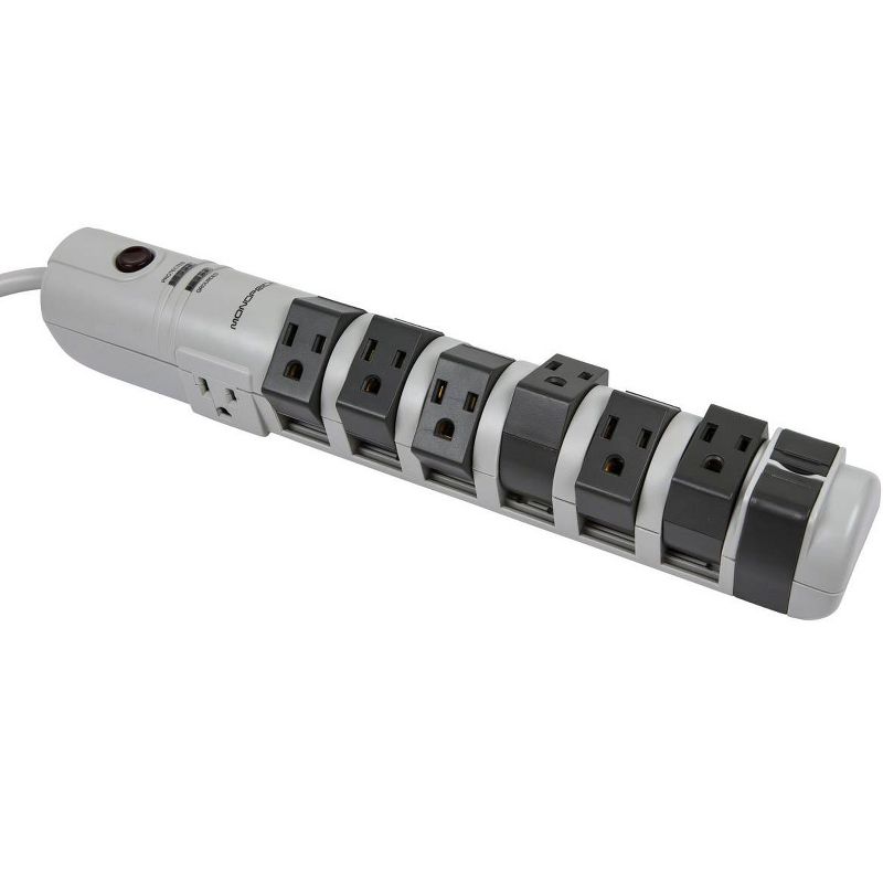 Monoprice Power & Surge - 8 Outlet Rotating Surge Strip - Gray | UL Rated 2, 160 Joules with Grounded and Protected Light Indicator, 1 of 7