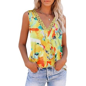 Zeagoo Summer Sleeveless Tank Tops for Women V Neck Lace Trim Shirts Casual Loose Fit Blouse Top - 1 of 4