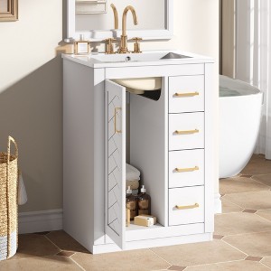 KWPZQEB 24" Bathroom Vanity with Ceramic Sink, Modern Cabinet with Door & Drawer, Free Standing Bathroom Storage Cabinet for Small Bathroom - 1 of 4
