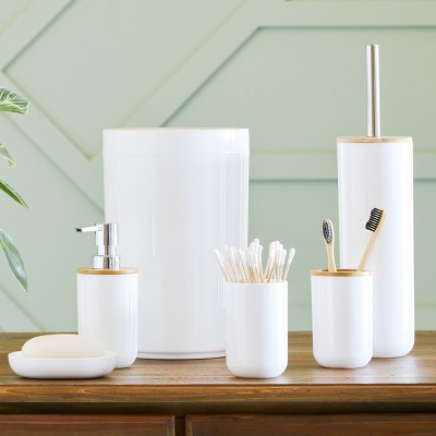 White and Bamboo 6-Piece Bathroom Accessories Set