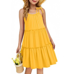 Arshiner Girl Summer Dresses Tween Boho Spaghetti Strap A-Line Sundress ...