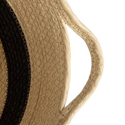 Natural Handwoven Paper Rope Basket with Black Stripe and Handles