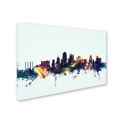 Trademark Fine Art -Michael Tompsett 'Kansas City Skyline Blue' Canvas Art