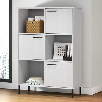 vidaXL Bookcase with Metal Legs White 35.4 in.x13.8 in.x50.6 in. Solid Wood OSLO