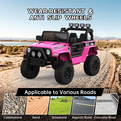 2-Seater Ride On Truck Car, 12V Electric Car for Kids Battery Powered Car w/Parent Remote Control, Safety Belt, Mp3 Player, Led Lights, Jeeps Car