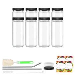 Itopfox 16oz Glass Bottles with Lids 8-Pack, Reusable Juice Bottles for Smoothies, Kombucha, On-the-Go Drinks, Includes Straws & Cleaning Brushes - 1 of 4