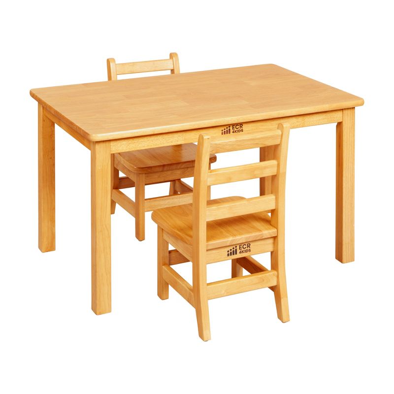 ECR4Kids 24in x 24in Rectangular Hardwood Table with 20in Legs and Two 10in Chairs, Kids Furniture, 1 of 13