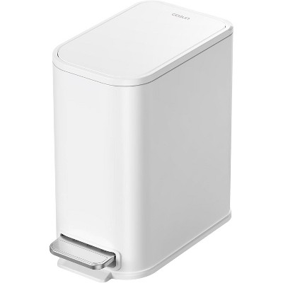 Black Bathroom Trash Can, 1.3 Gallon Small Garbage Can with Lid, Metal Slim Trash Bin with Foot Pedal, Waste Basket