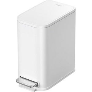 Black Bathroom Trash Can, 1.3 Gallon Small Garbage Can with Lid, Metal Slim Trash Bin with Foot Pedal, Waste Basket - 1 of 4