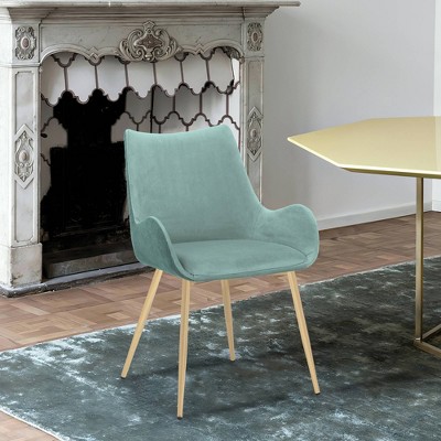 Teal High-Back Upholstered Arm Chair with Gold Metal Legs