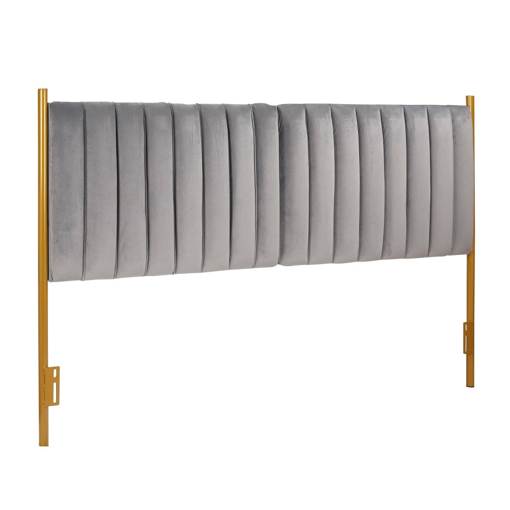 King Chloe Steel/Velvet Upholstered Headboard Gold/Gray - LumiSource: Tufted, Foam-Filled