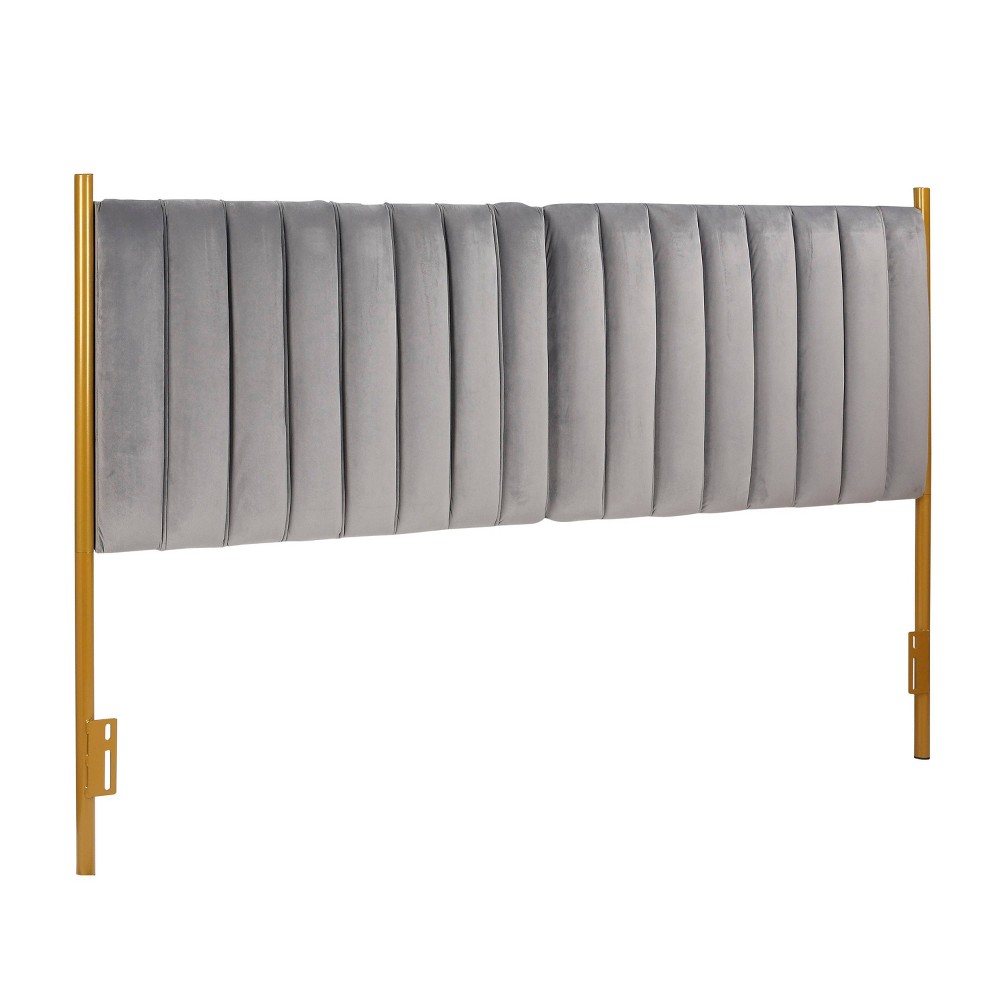 Photos - Bed Frame King Chloe Steel/Velvet Upholstered Headboard Gold/Gray: Tufted, Foam-Fill