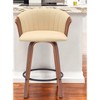HomeRoots 26" Cream and Wood Brown Faux Leather with Solid Wood Swivel Counter Height Bar Chair - 2 of 4