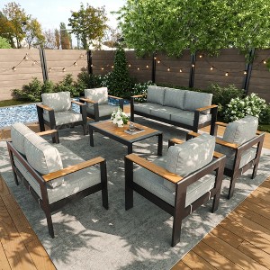 LayinSun 7 Pieces Aluminum Outdoor Patio Furniture Set with Coffee Table, Outside Metal Patio Conversation Sets with Deep Seating and Thick Cushions - 1 of 4