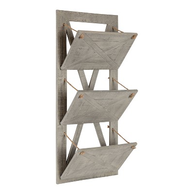 15" x 33" Hardeman 3 Pocket Wood Hanging Wall File Holder Gray - Kate and Laurel