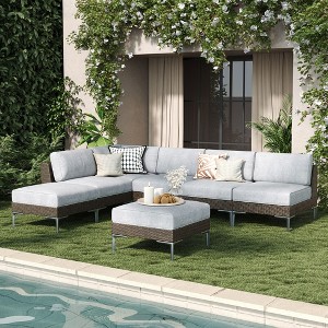 LayinSun Wicker Rattan Patio Furniture Set, Deep Seating Outdoor Modular Sectional Sofa Conversation Set with Thick Cushions - 1 of 4