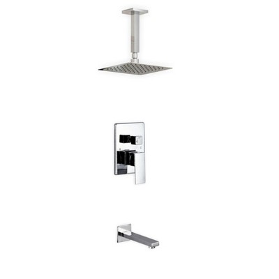 KubeBath Aqua Piazza Brass Shower Set with 8Inch Ceiling Mount Square Rain Shower and Tub Filler
