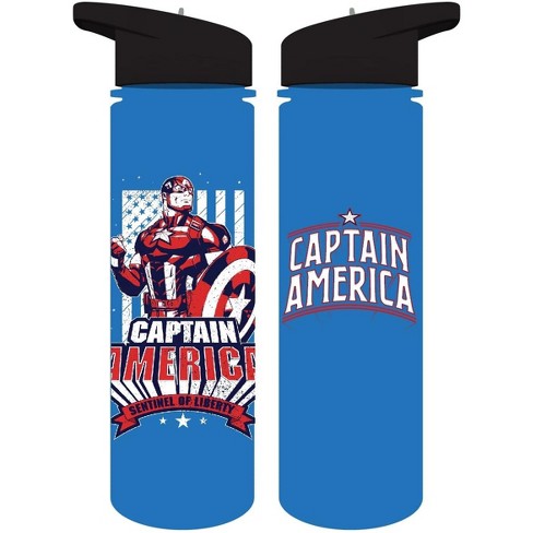 Marvel's Avengers Captain America 24 Oz Clear Blue Plastic Water Bottle